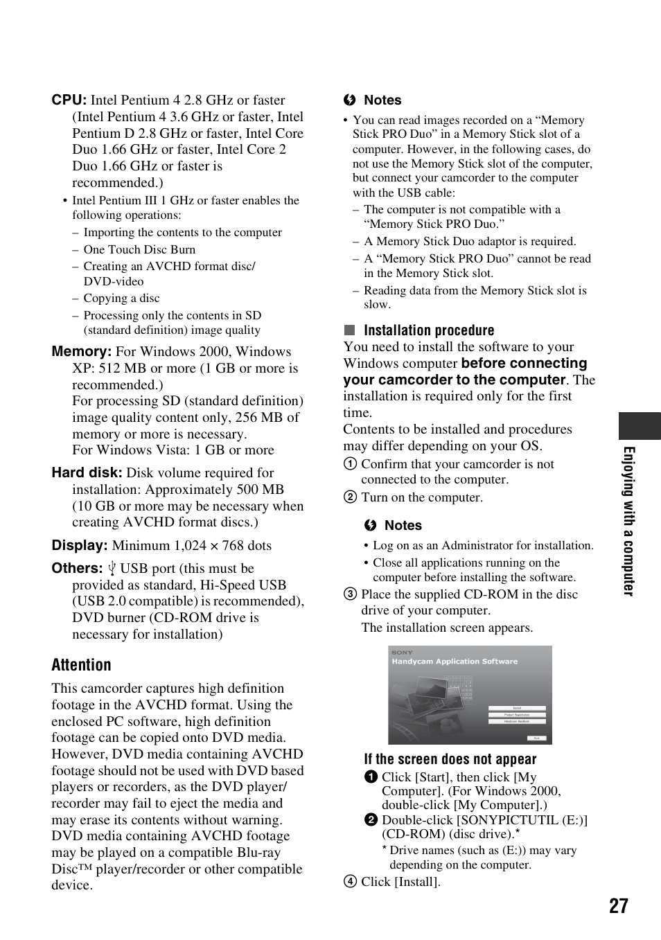 Attention | Sony 3-288-523-13(1) User Manual | Page 27 / 36