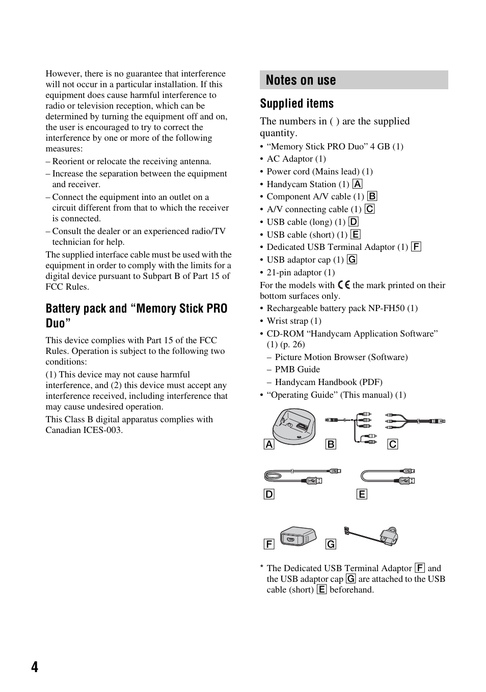 Supplied items | Sony 3-288-523-13(1) User Manual | Page 4 / 36