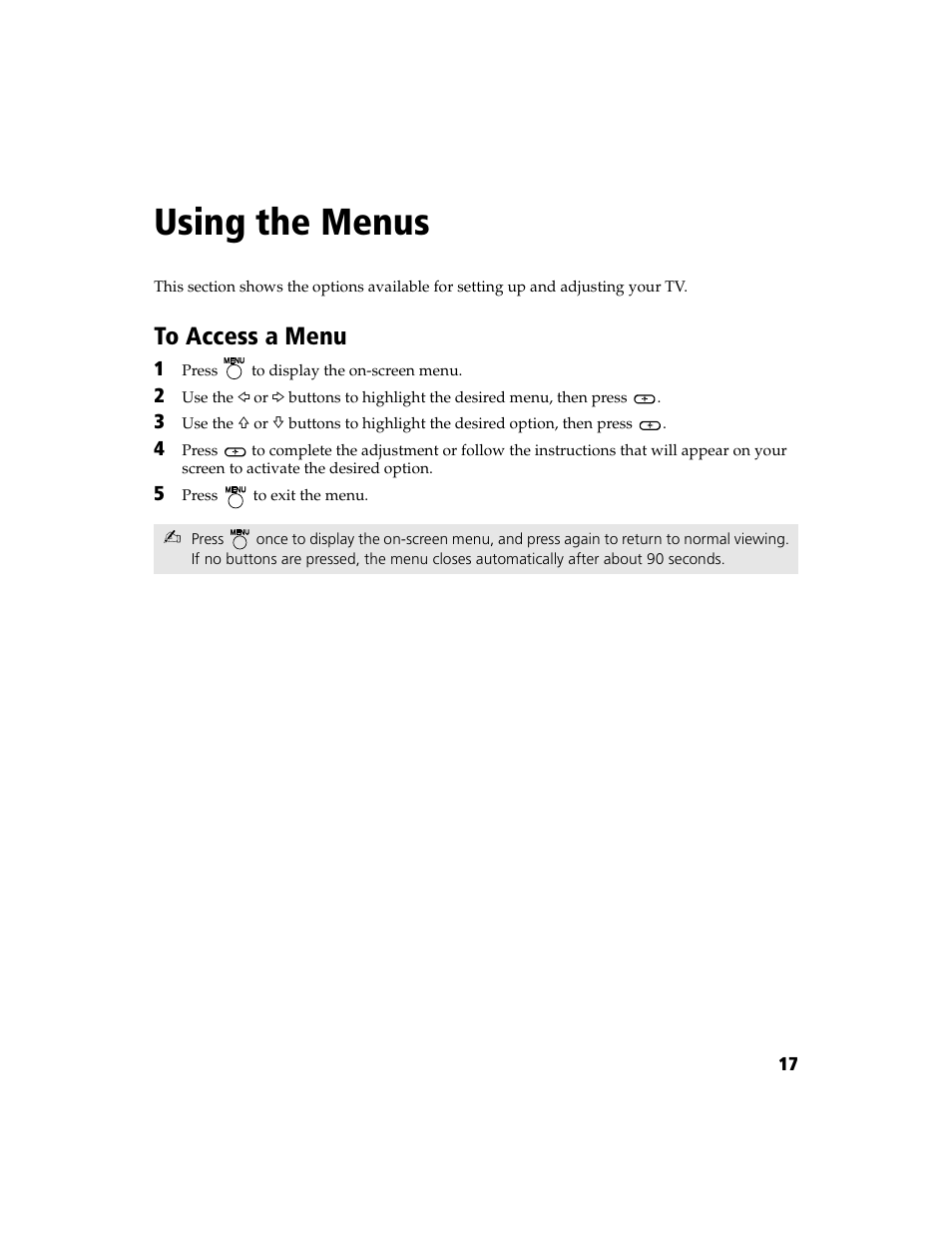 Using the menus | Sony WEGA KV-13FS100 User Manual | Page 29 / 48