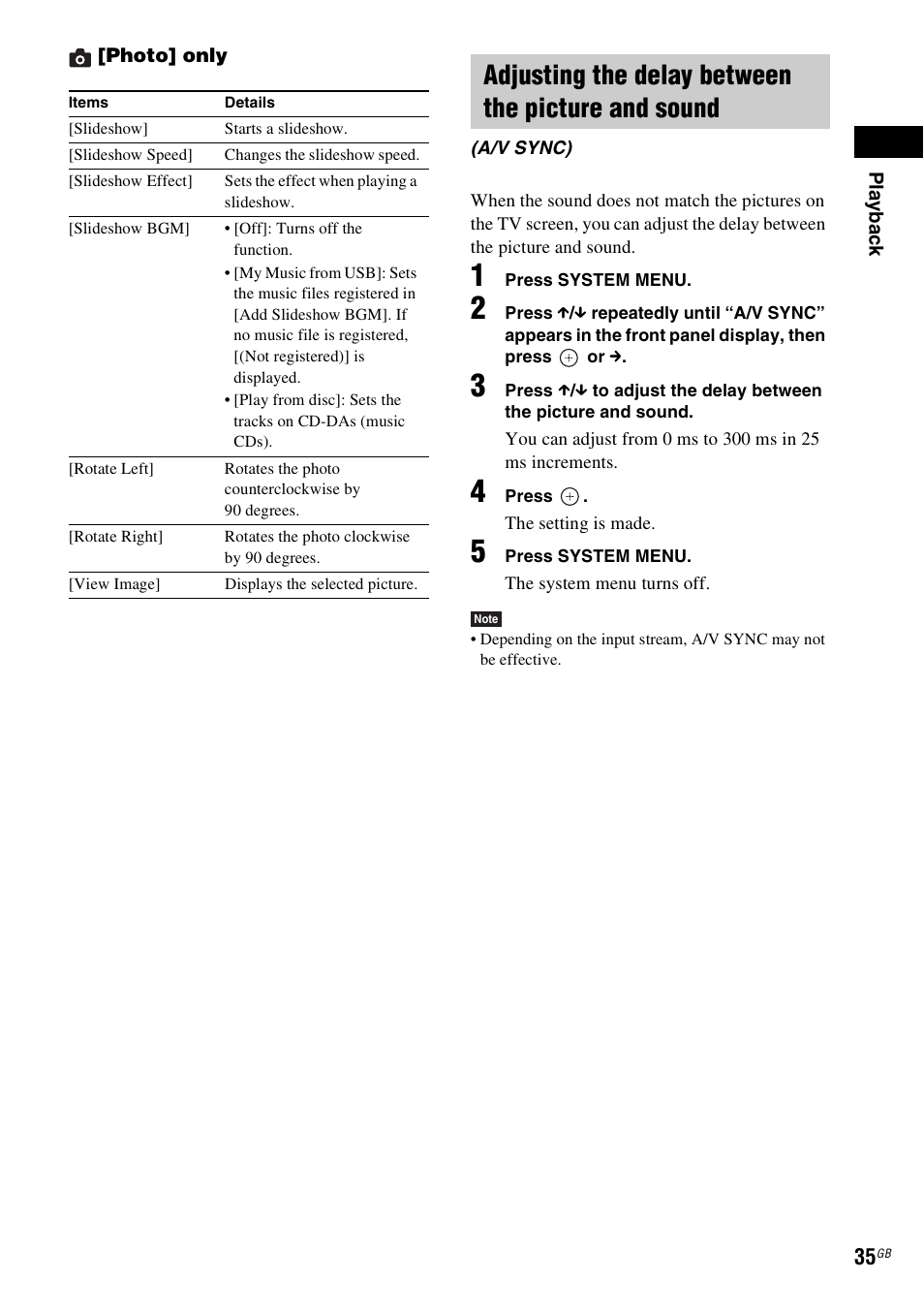 Adjusting the delay between the picture and sound | Sony 4-178-247-13(2) User Manual | Page 35 / 80