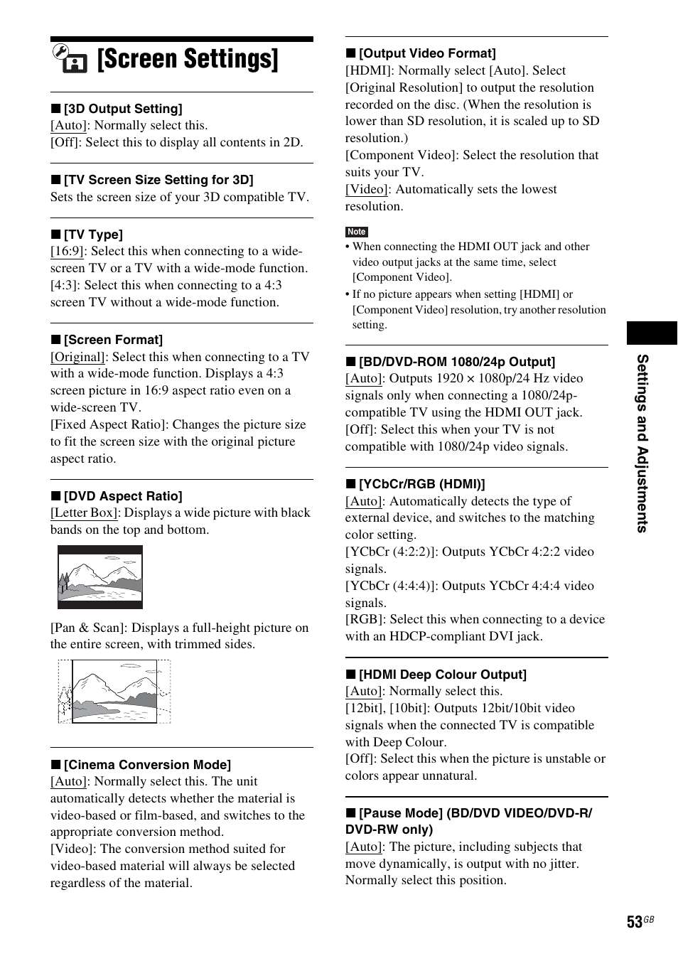 Screen settings | Sony 4-178-247-13(2) User Manual | Page 53 / 80