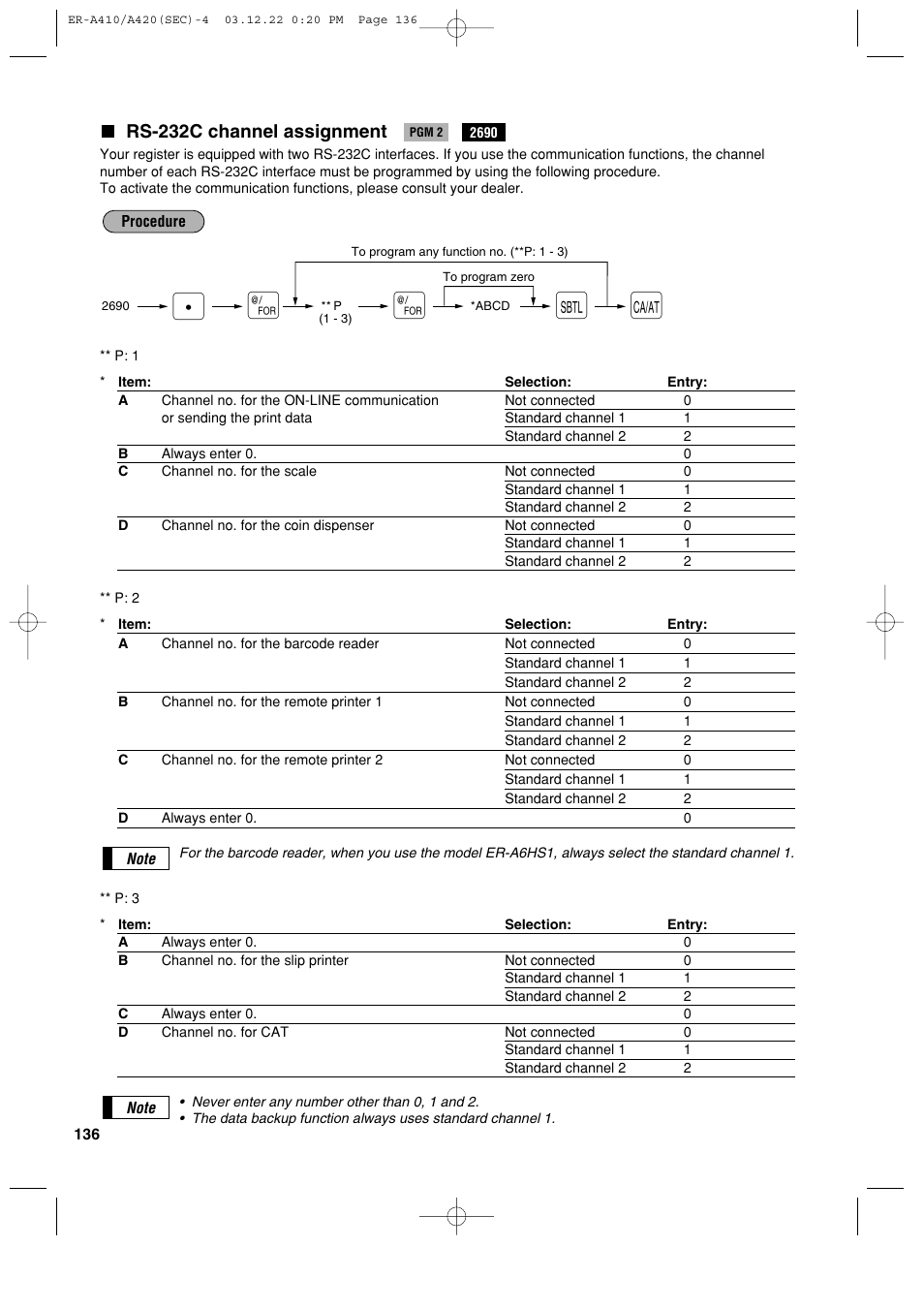 Rs-232c channel assignment | Sony ER-A420 User Manual | Page 138 / 190