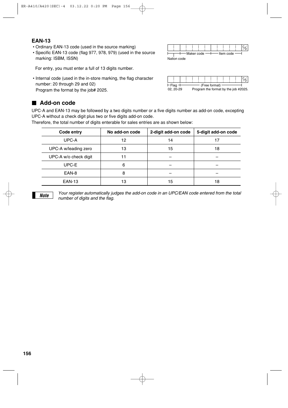 Add-on code, Ean-13 | Sony ER-A420 User Manual | Page 158 / 190