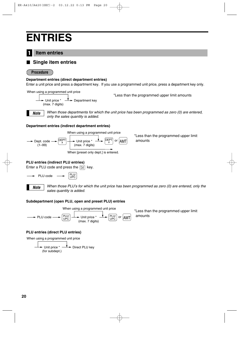 Entries, Single item entries, Item entries | Sony ER-A420 User Manual | Page 22 / 190