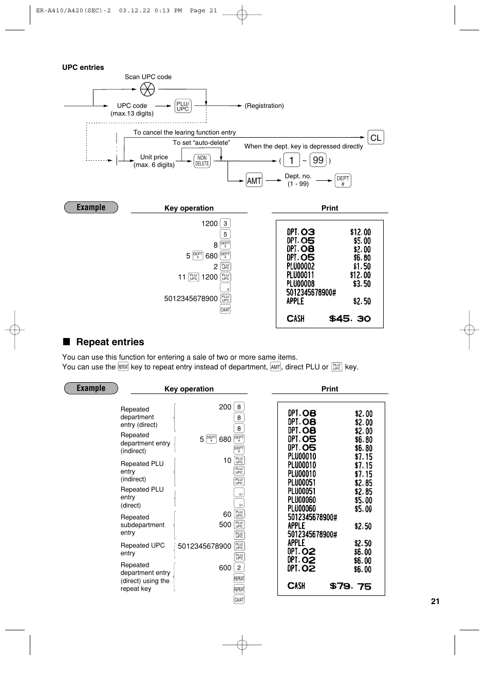 2 и и a, Repeat entries | Sony ER-A420 User Manual | Page 23 / 190