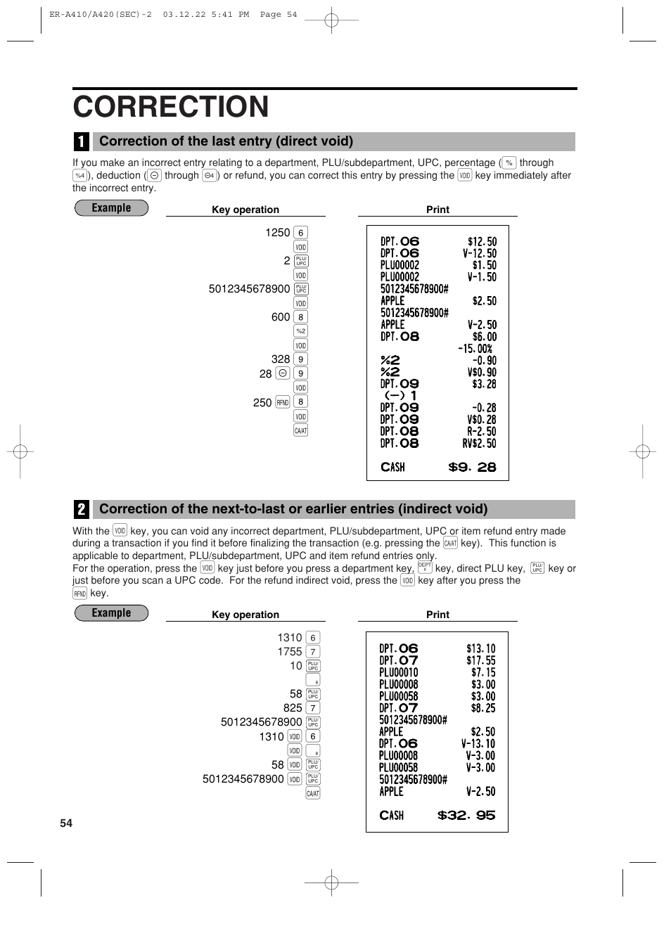 Correction, V 6 v ô, Vp a | 8 § v, Ï 8 v a | Sony ER-A420 User Manual | Page 56 / 190