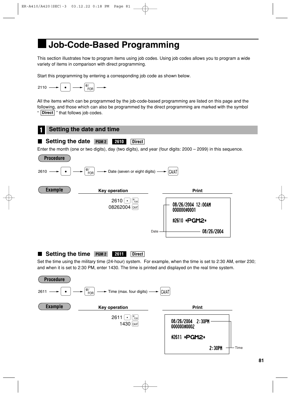 Job-code-based programming | Sony ER-A420 User Manual | Page 83 / 190