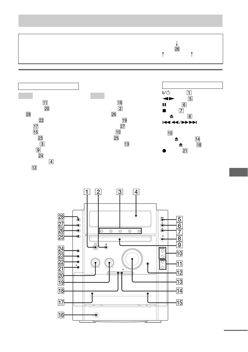 List of button locations and reference, List of button locations and reference pages | Sony CMT-CP555 User Manual | Page 35 / 36