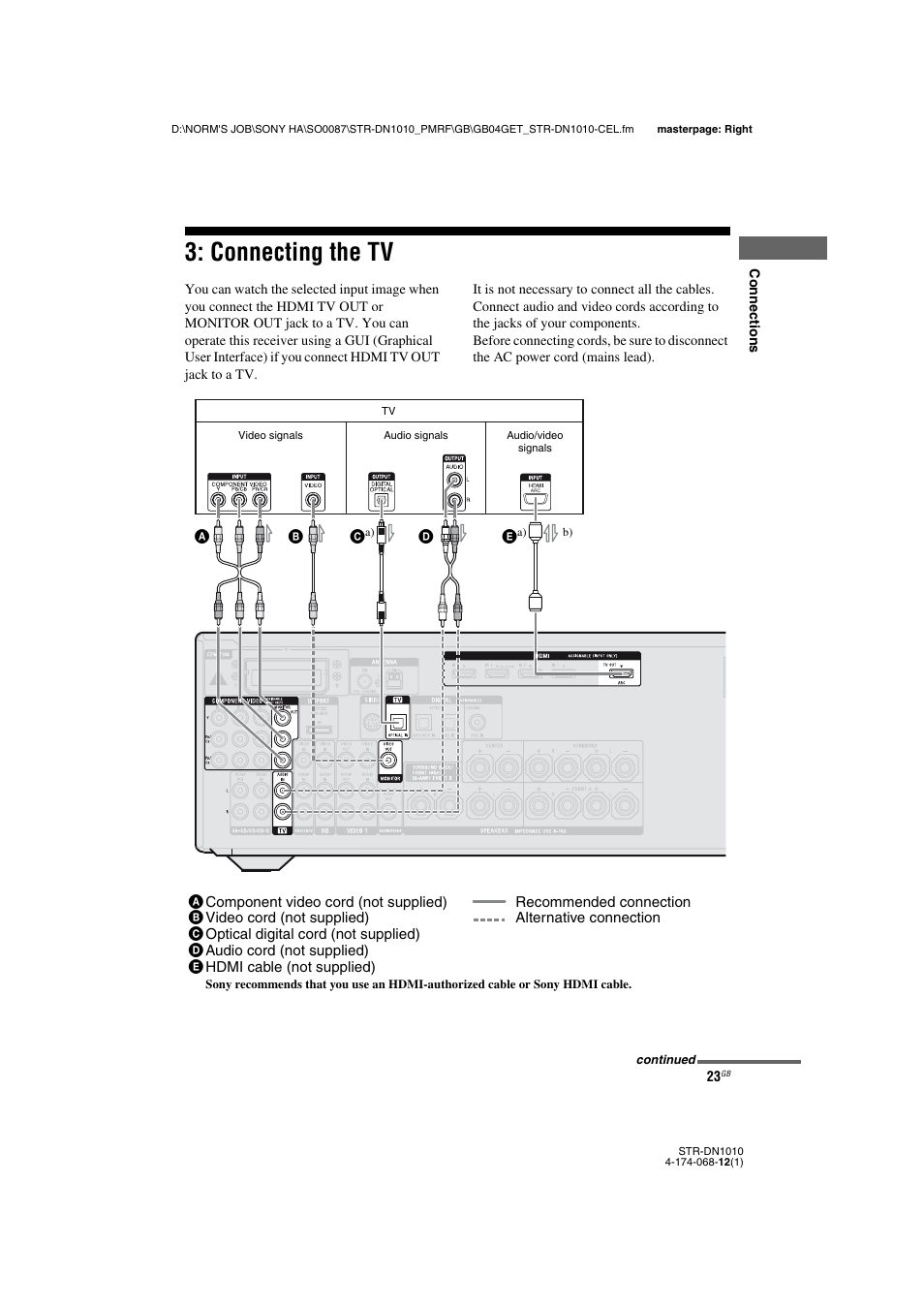 Connecting the tv, Age 23 | Sony STR-DN1010 User Manual | Page 23 / 136