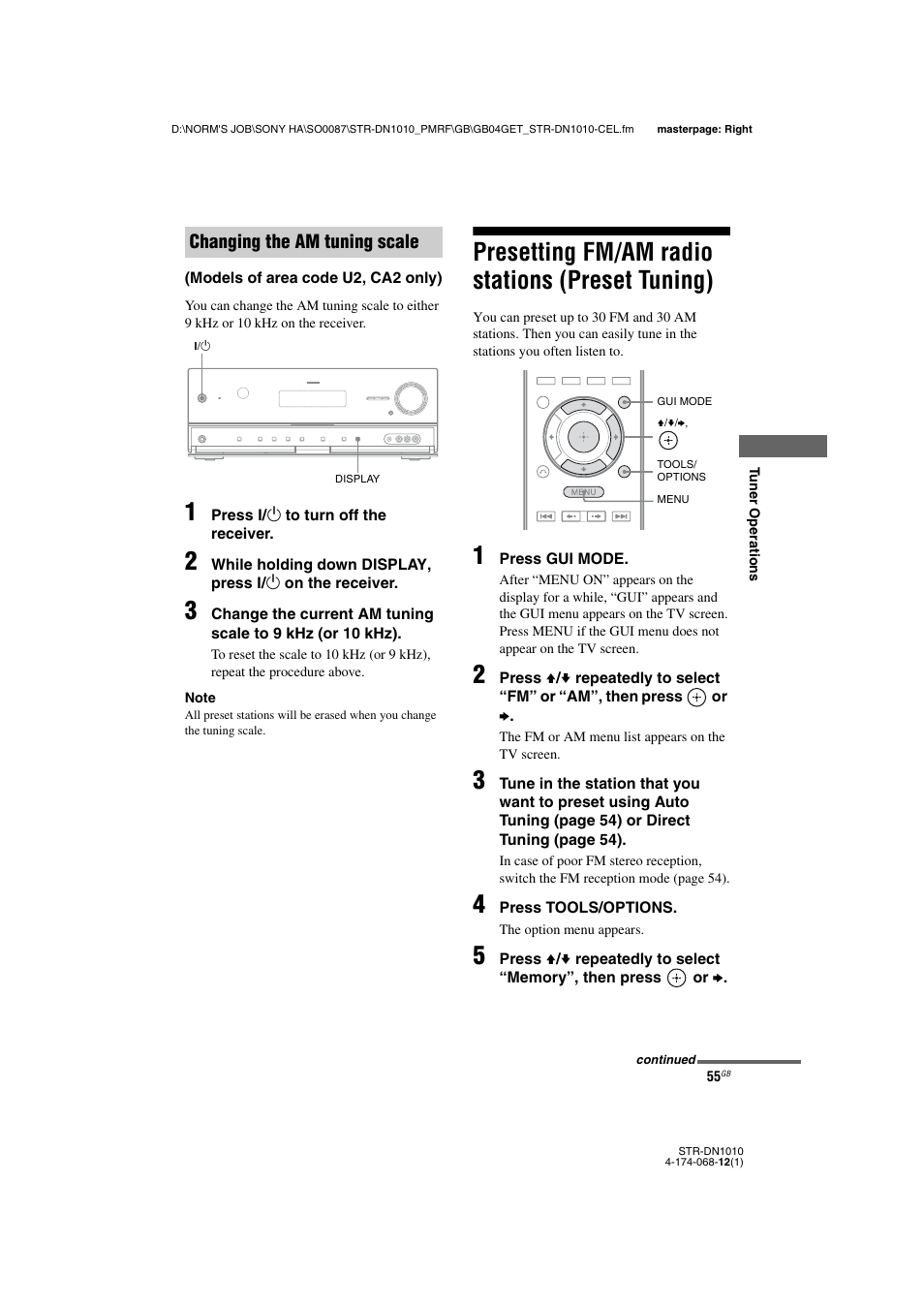 Presetting fm/am radio stations (preset tuning), Presetting fm/am radio stations, Preset tuning) | Sony STR-DN1010 User Manual | Page 55 / 136