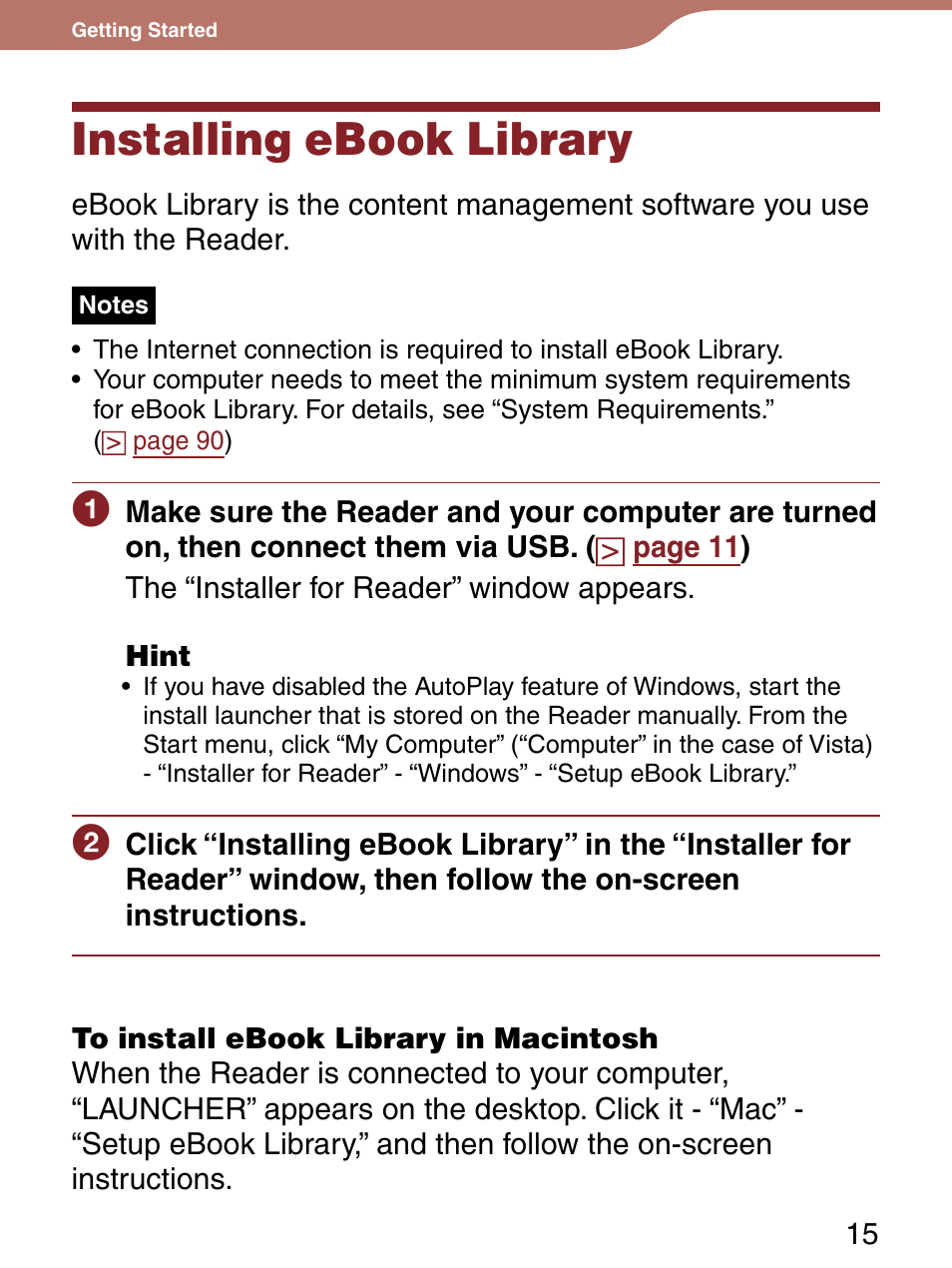 Installing ebook library | Sony PRS-300 User Manual | Page 15 / 92