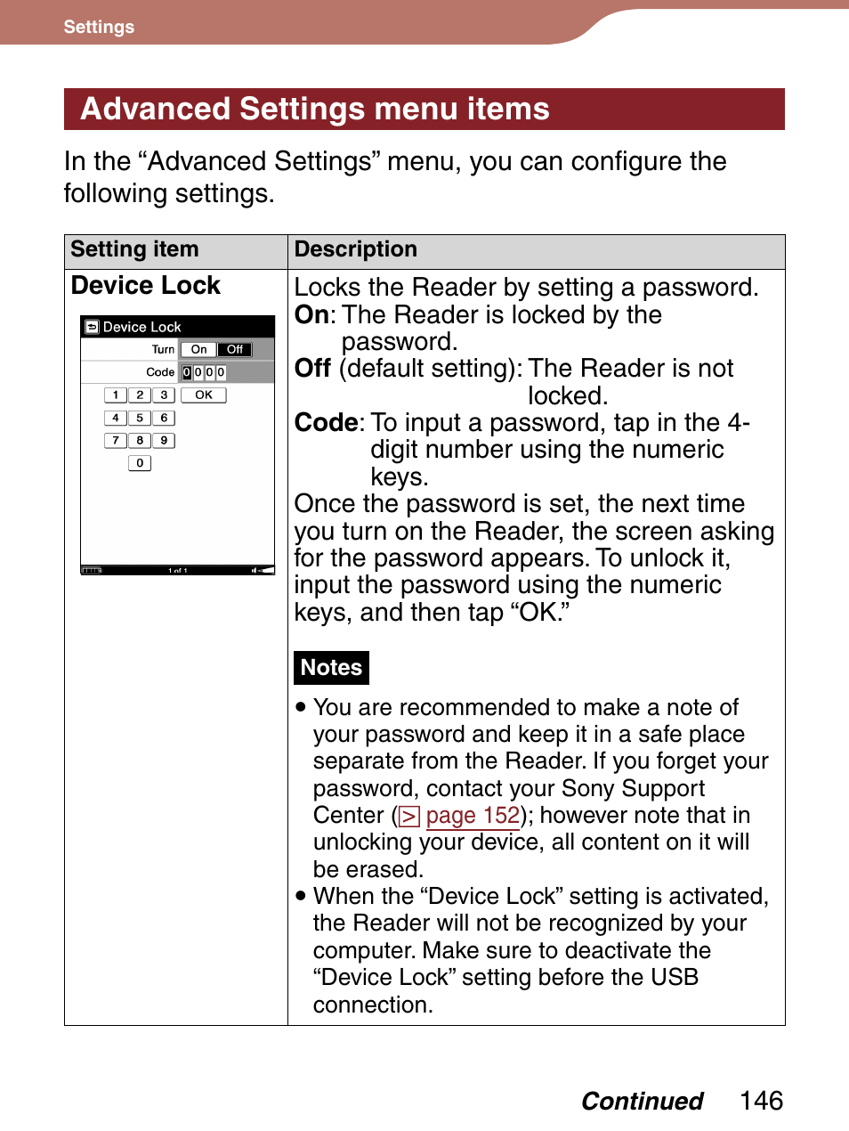 Advanced settings menu items, Ore usb connection | Sony 4-153-621-13(1) User Manual | Page 146 / 190