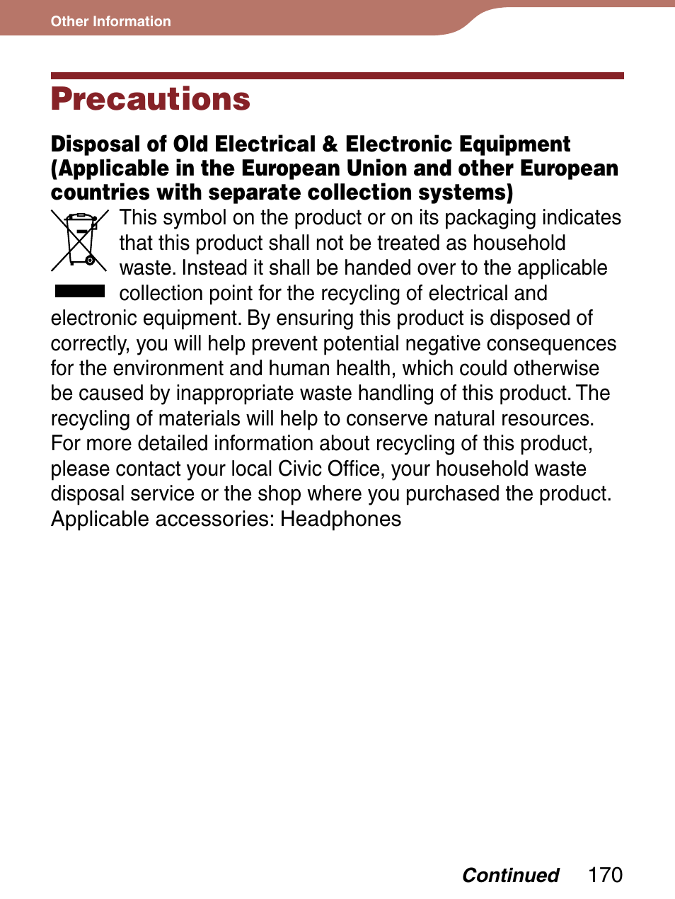 Precautions | Sony 4-153-621-13(1) User Manual | Page 170 / 190