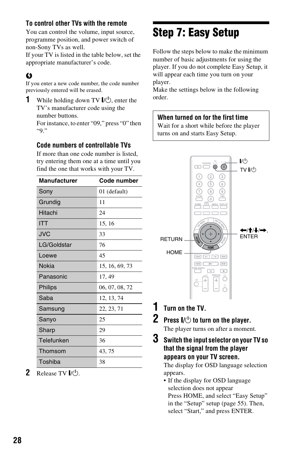 Step 7: easy setup | Sony 3-452-779-11(1) User Manual | Page 28 / 75