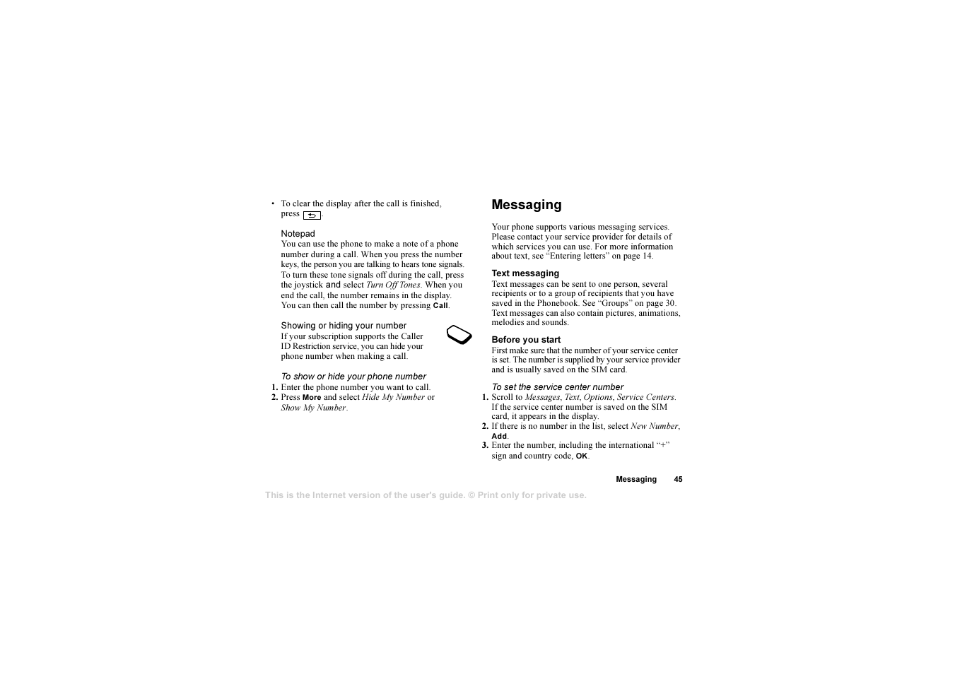 Messaging, Messaging 45 | Sony T630 User Manual | Page 45 / 103