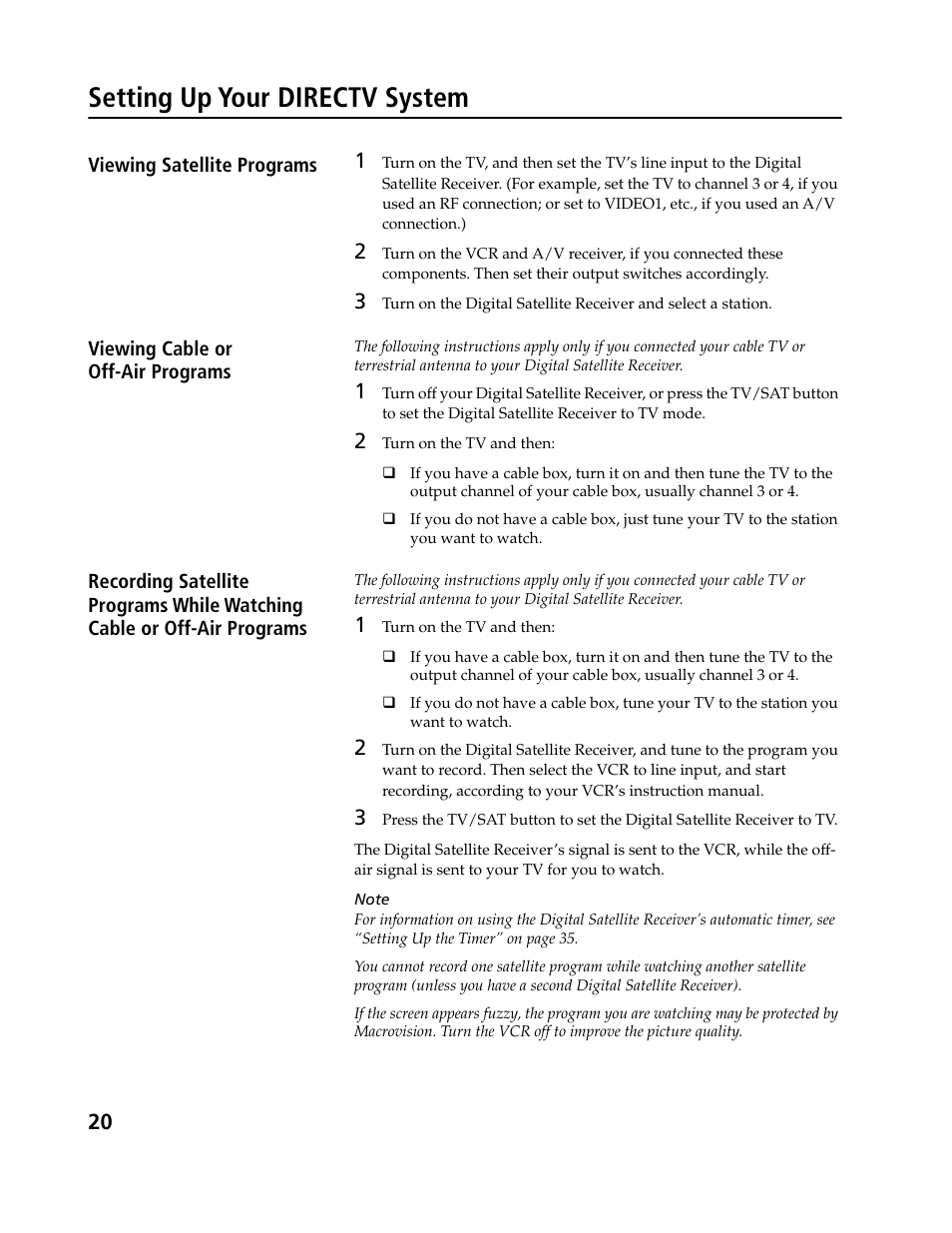 Setting up your directv system | Sony SAT-B3 User Manual | Page 20 / 96