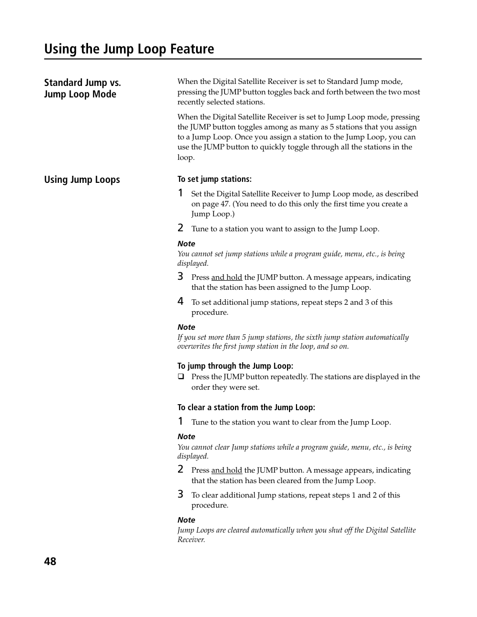 Using the jump loop feature | Sony SAT-B3 User Manual | Page 48 / 96