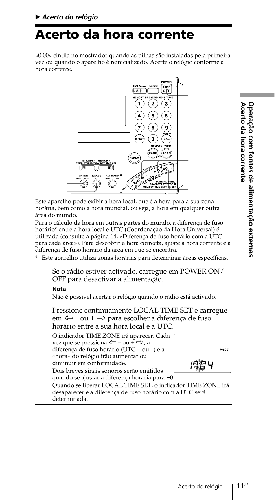 Acerto da hora corrente | Sony ICF-SW7600GR User Manual | Page 211 / 242