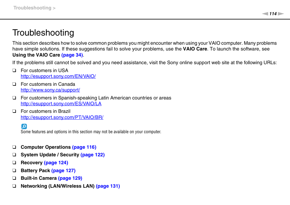 Troubleshooting | Sony VAIO VPCY21 SERIES User Manual | Page 114 / 157