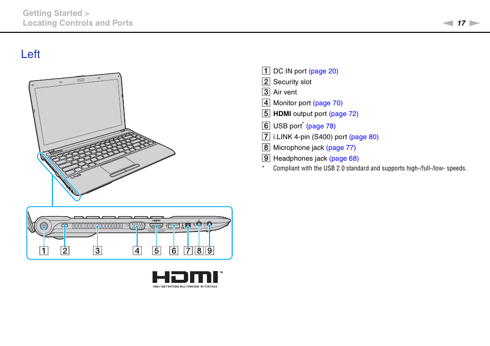 Left | Sony VAIO VPCY21 SERIES User Manual | Page 17 / 157