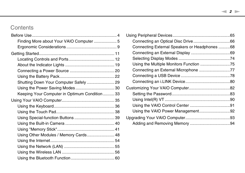 Sony VAIO VPCY21 SERIES User Manual | Page 2 / 157