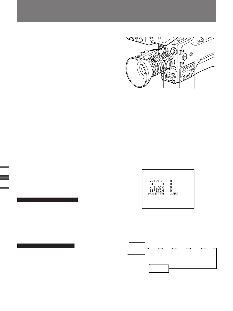 Shutter settings, Setting the shutter speed, cls and evs function | Sony 300PF User Manual | Page 104 / 124