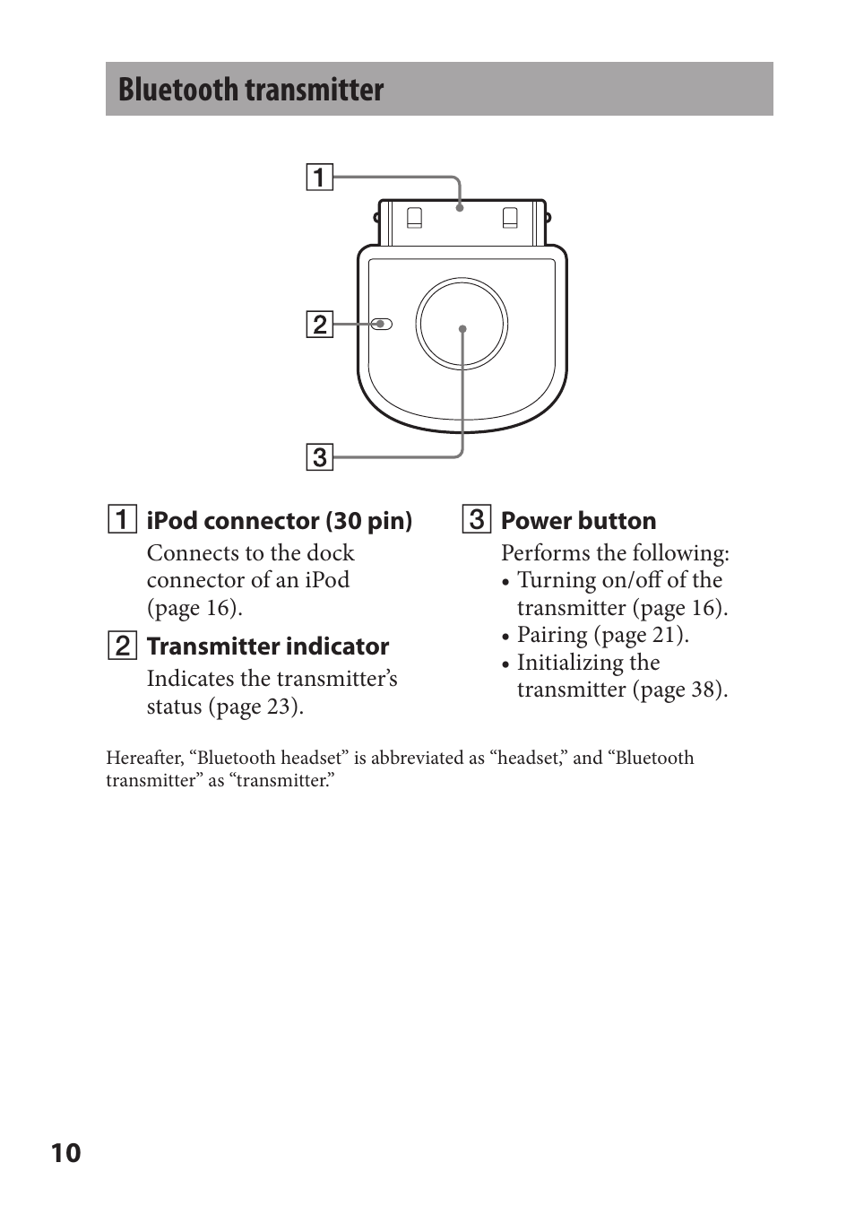 Bluetooth transmitter | Sony DR-BT21iK User Manual | Page 10 / 44