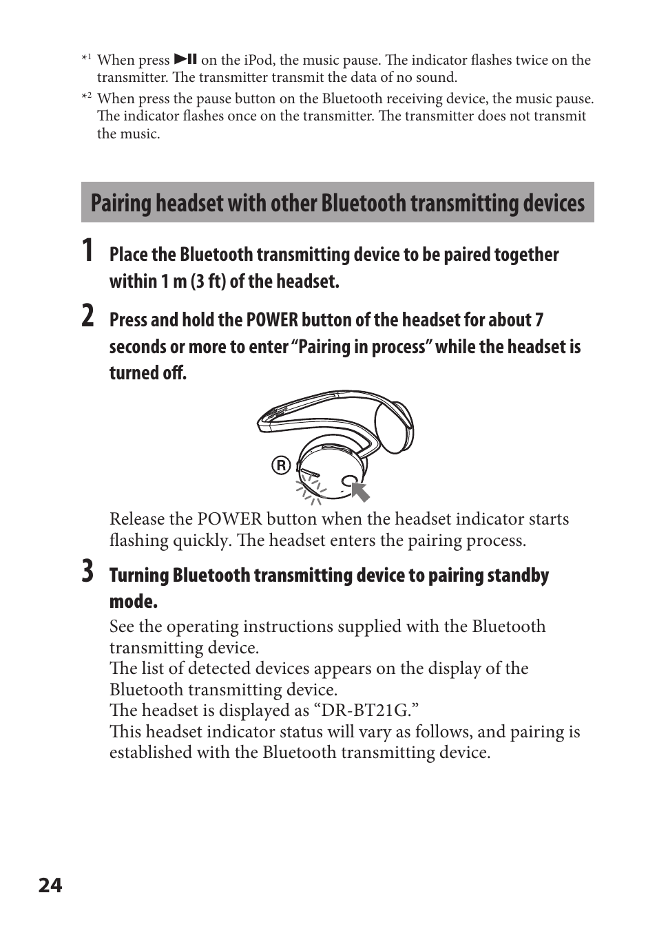 Pairing headset with other, Bluetooth transmitting, Devices | Sony DR-BT21iK User Manual | Page 24 / 44