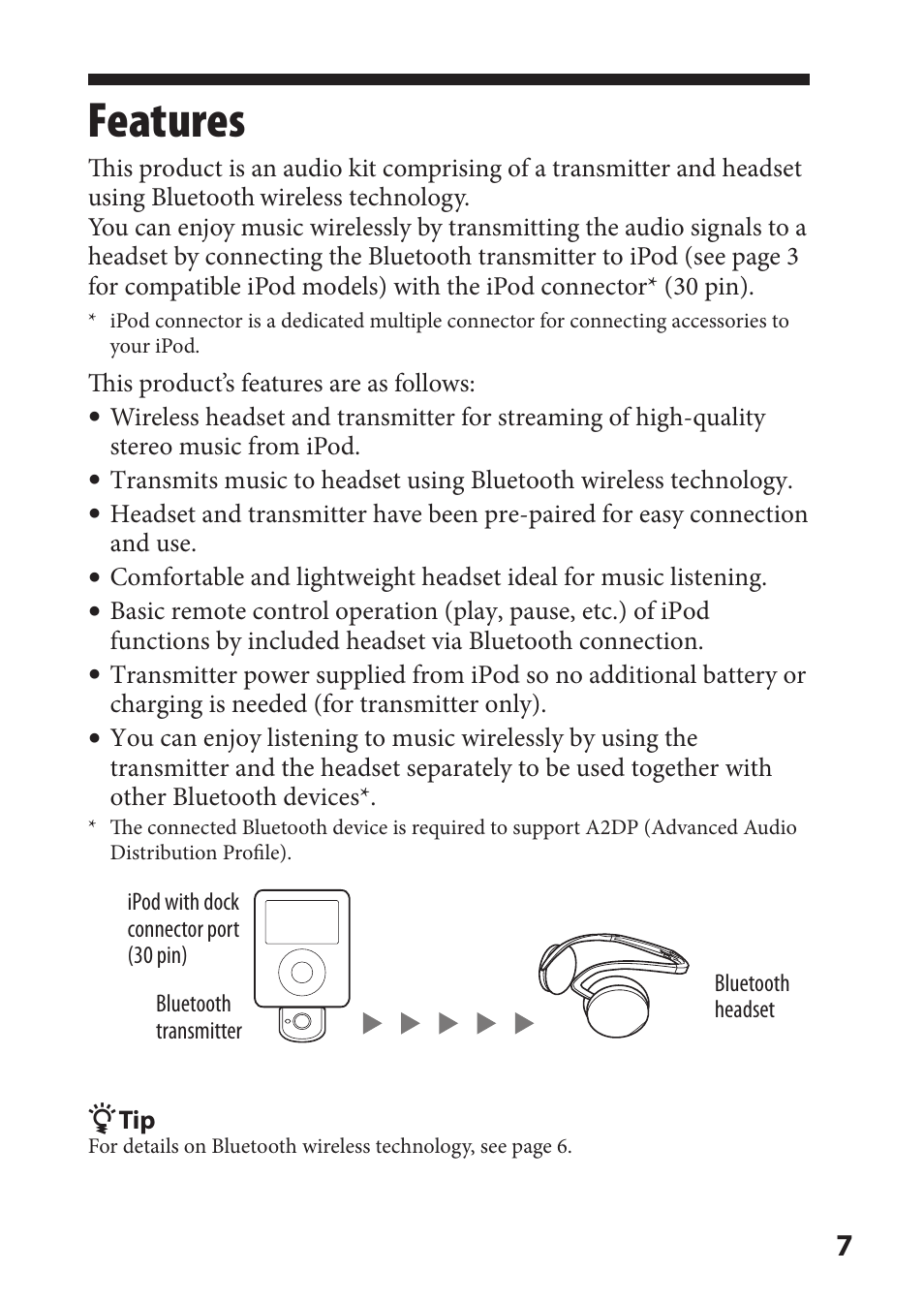 Features | Sony DR-BT21iK User Manual | Page 7 / 44