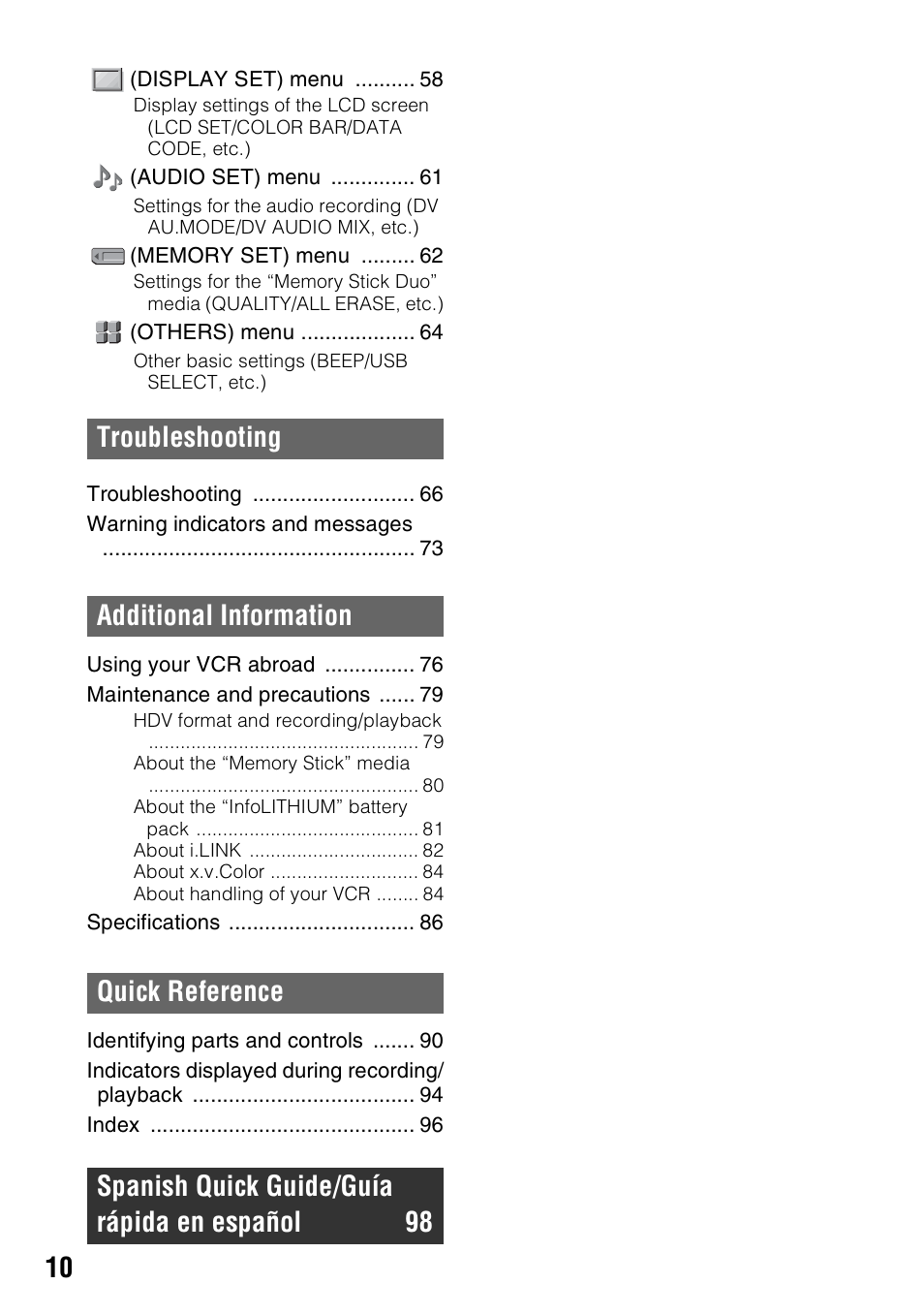 Sony GV-HD700E User Manual | Page 10 / 112