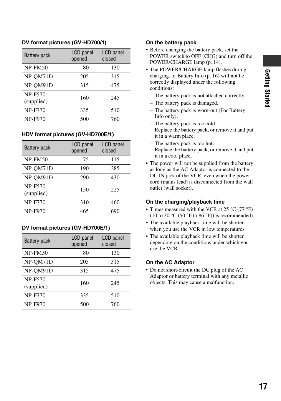 Sony GV-HD700E User Manual | Page 17 / 112