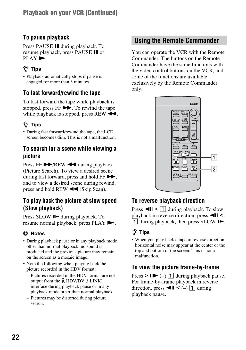 Using the remote commander | Sony GV-HD700E User Manual | Page 22 / 112