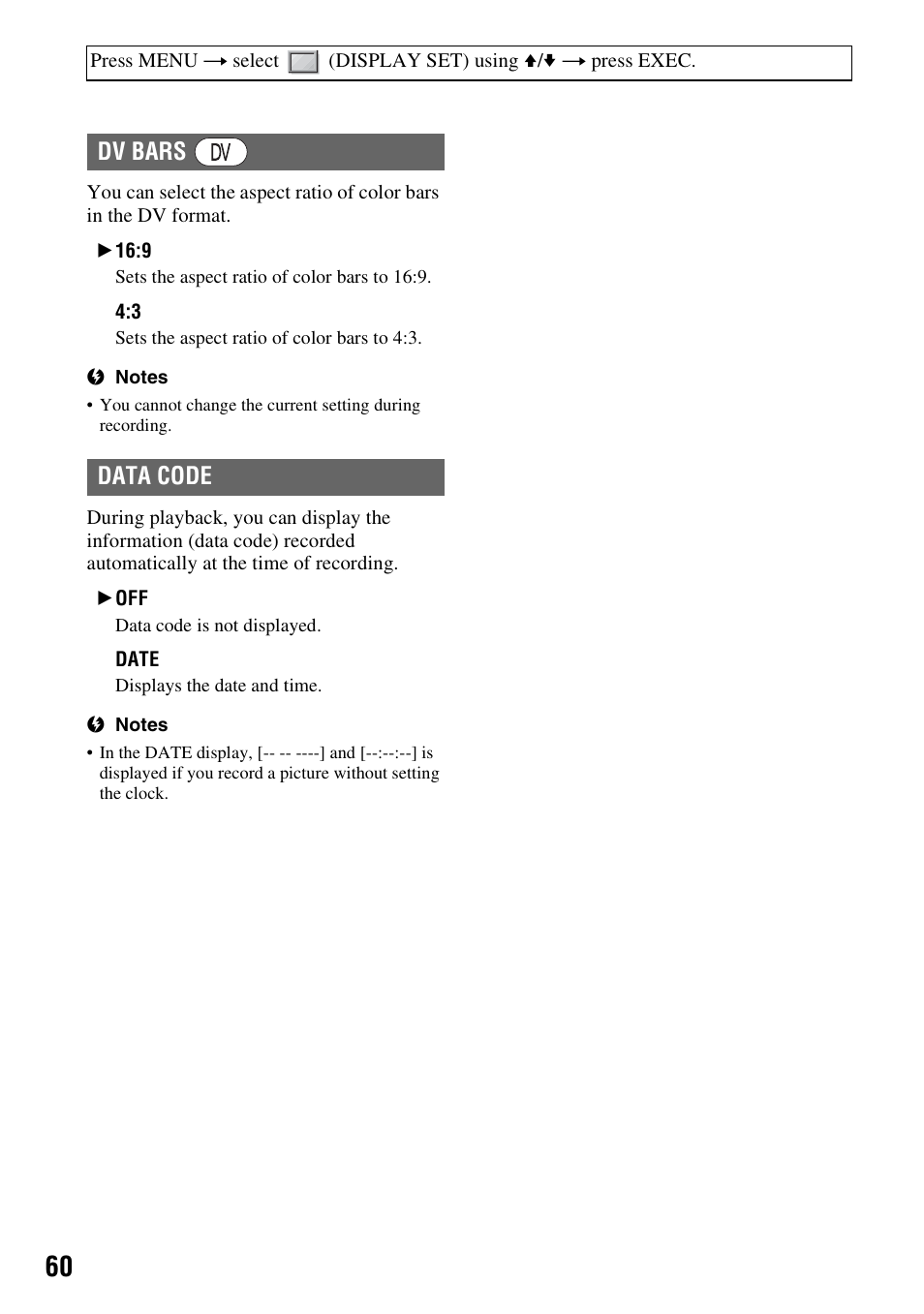 P. 60, Dv bars data code | Sony GV-HD700E User Manual | Page 60 / 112
