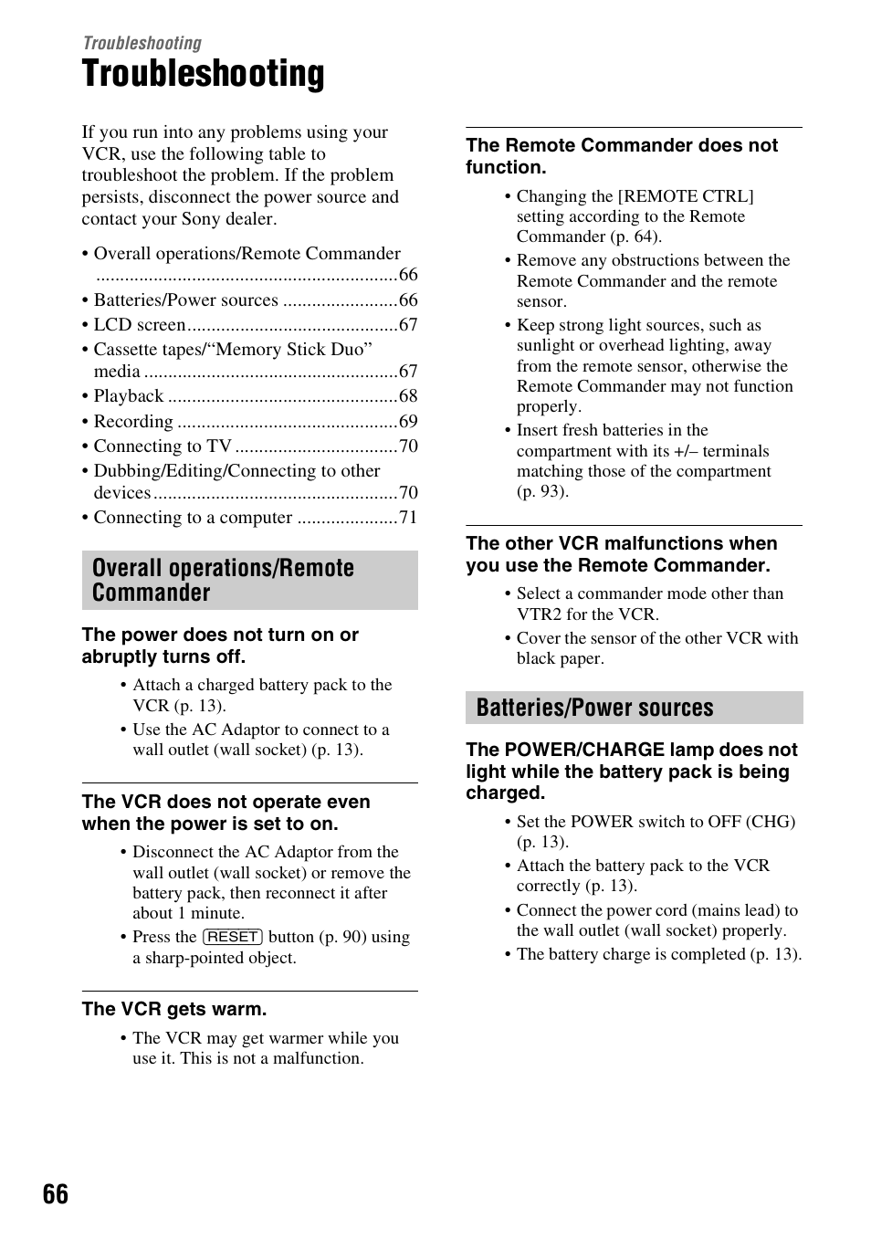 Troubleshooting | Sony GV-HD700E User Manual | Page 66 / 112