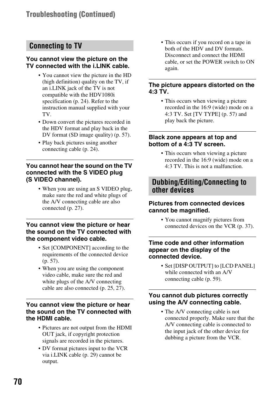 Connecting to tv, Dubbing/editing/connecting to other, Devices | Sony GV-HD700E User Manual | Page 70 / 112