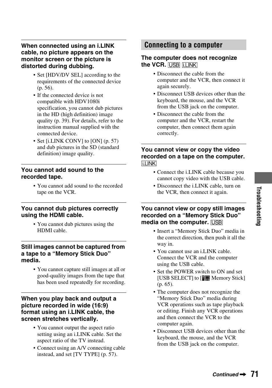 Connecting to a computer | Sony GV-HD700E User Manual | Page 71 / 112