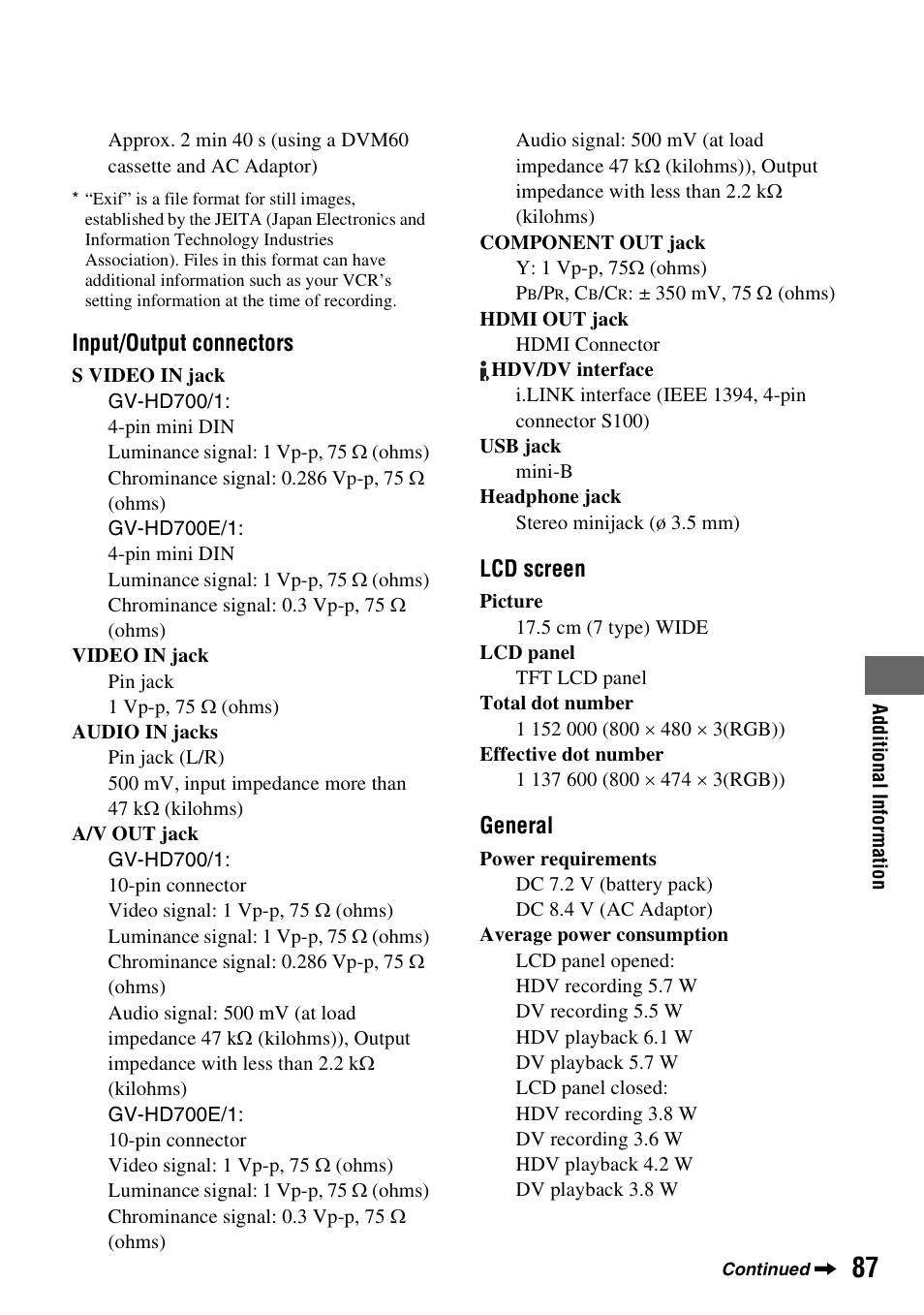 Sony GV-HD700E User Manual | Page 87 / 112