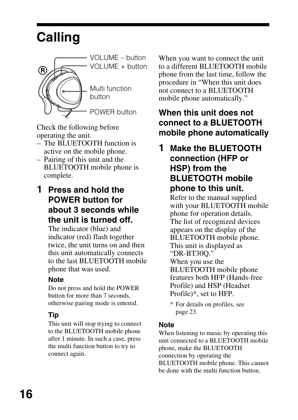 Calling | Sony DR-BT30Q User Manual | Page 16 / 28