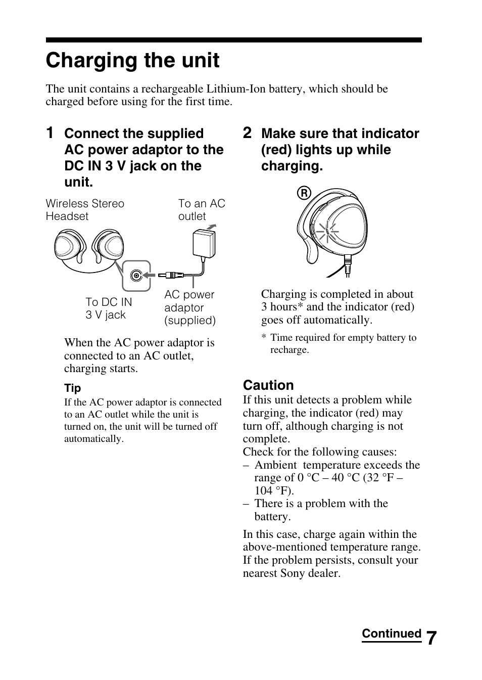 Charging the unit | Sony DR-BT30Q User Manual | Page 7 / 28