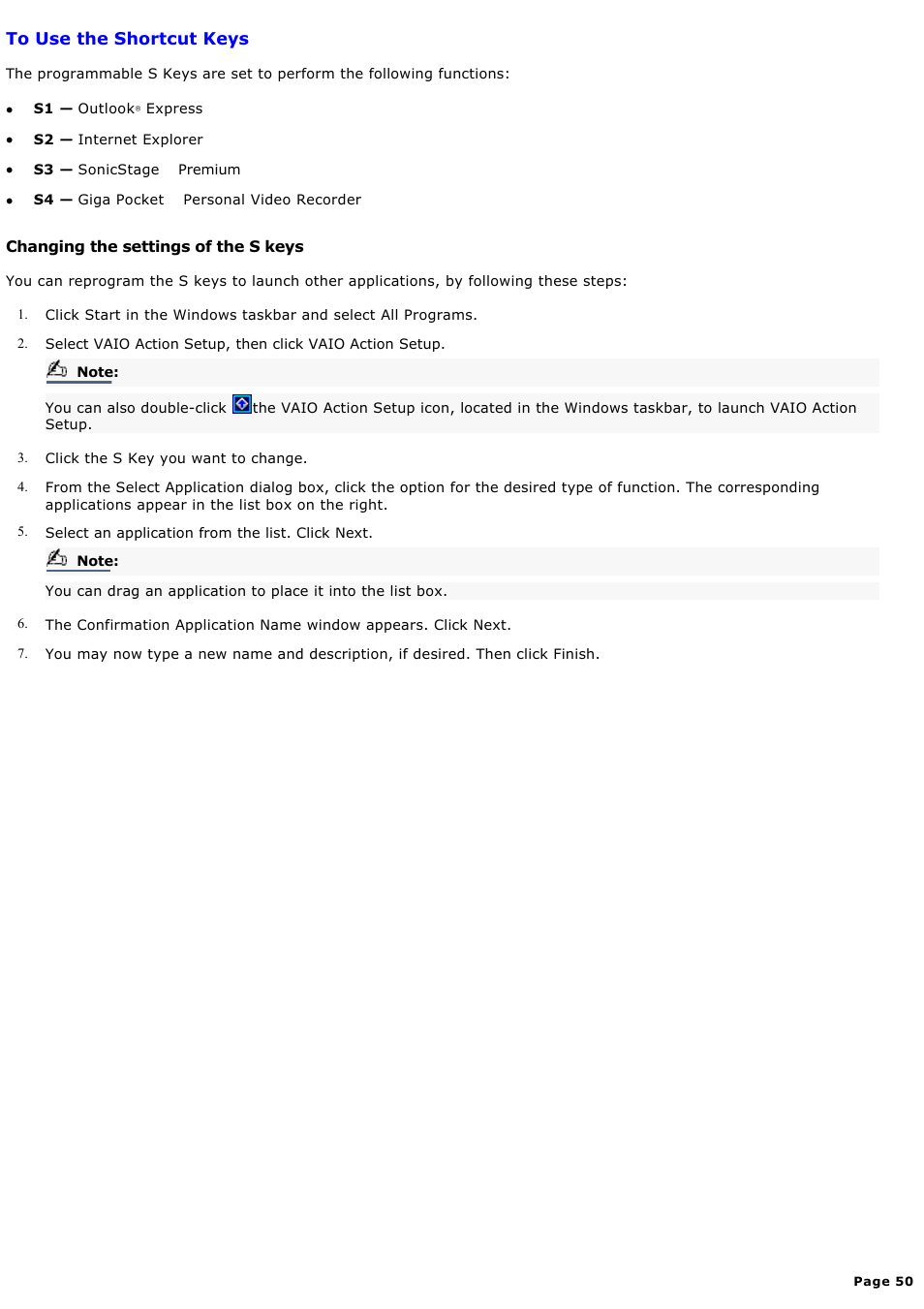 To use the shortcut keys | Sony MX User Manual | Page 50 / 114