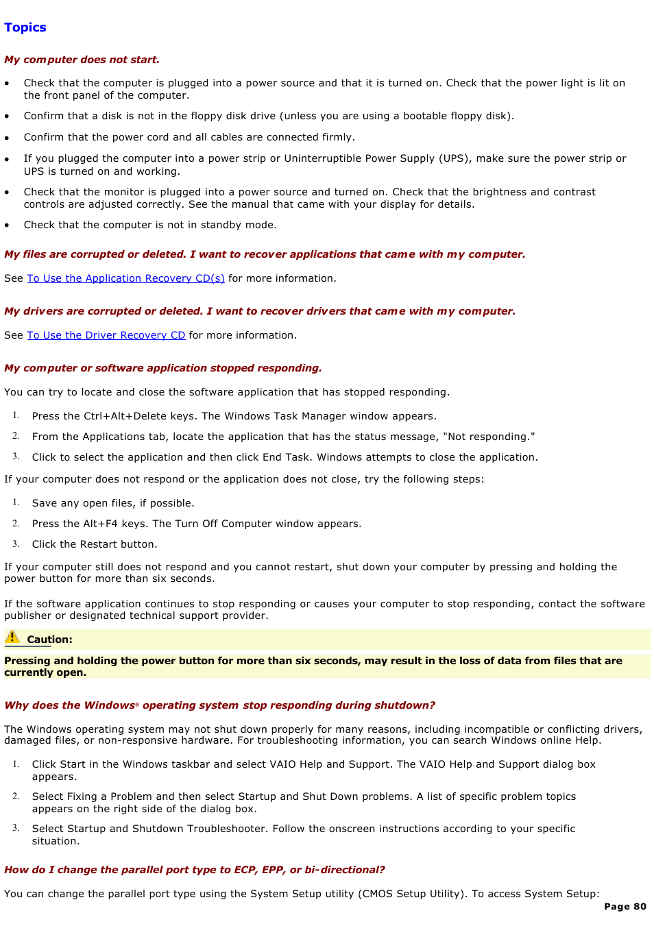 Topics | Sony MX User Manual | Page 80 / 114