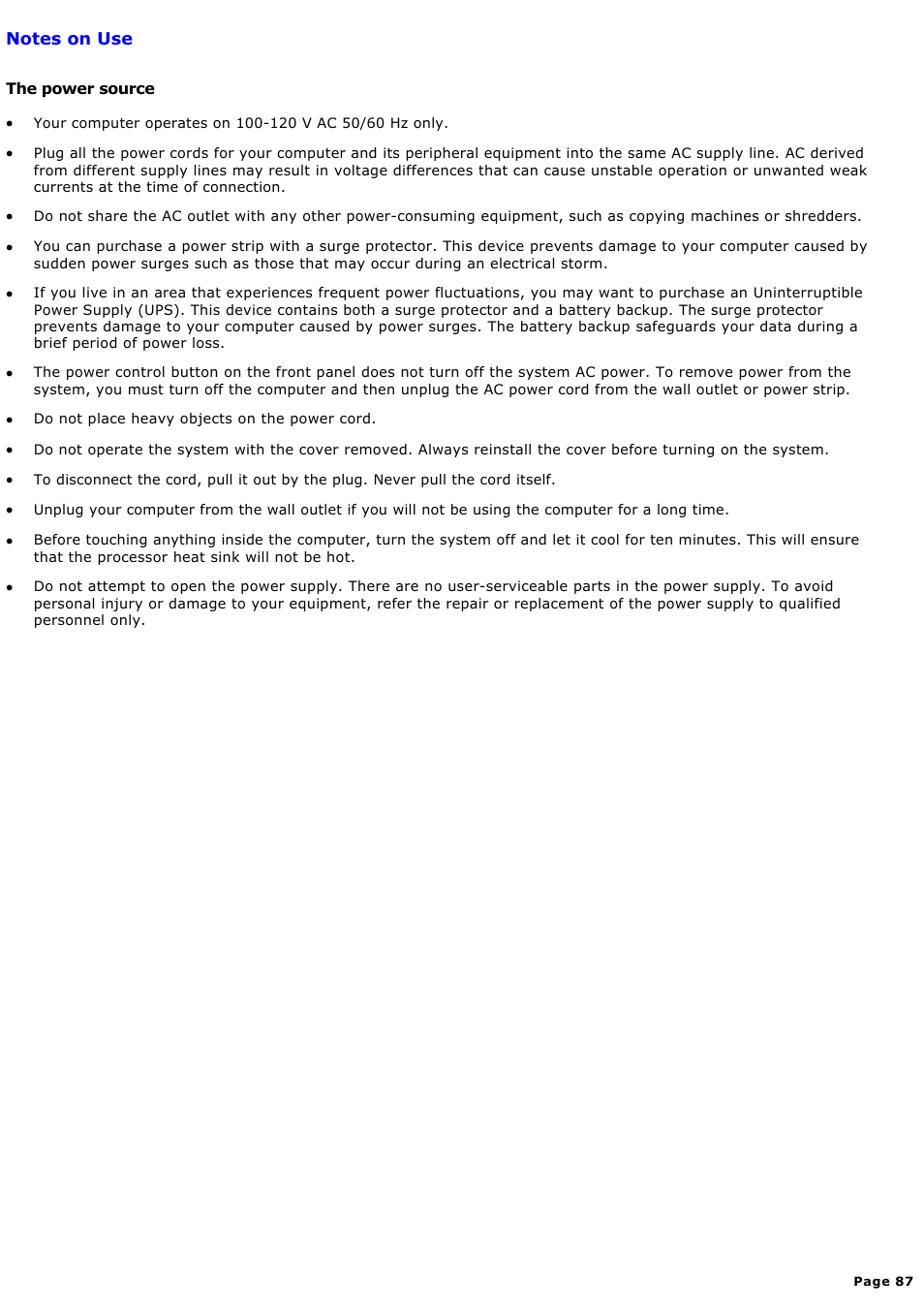 Notes on use | Sony MX User Manual | Page 87 / 114