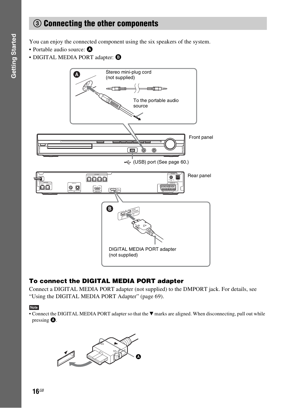 3 connecting the other components, 3connecting the other components, Gettin g star ted | Sony 3-283-036-11(3) User Manual | Page 16 / 104
