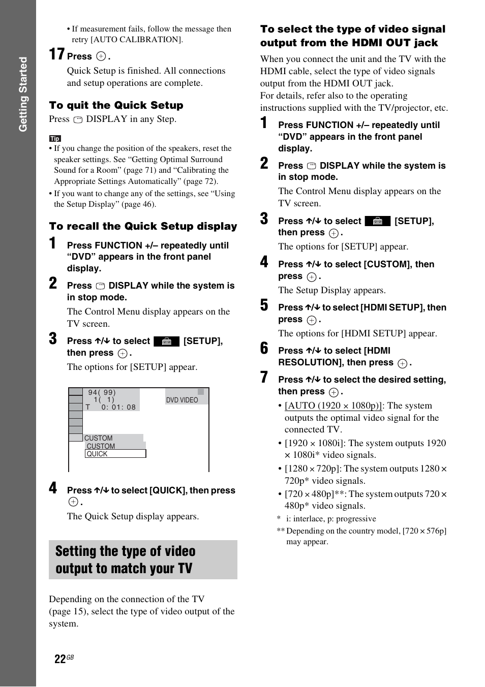 Setting the type of video output to match your tv | Sony 3-283-036-11(3) User Manual | Page 22 / 104