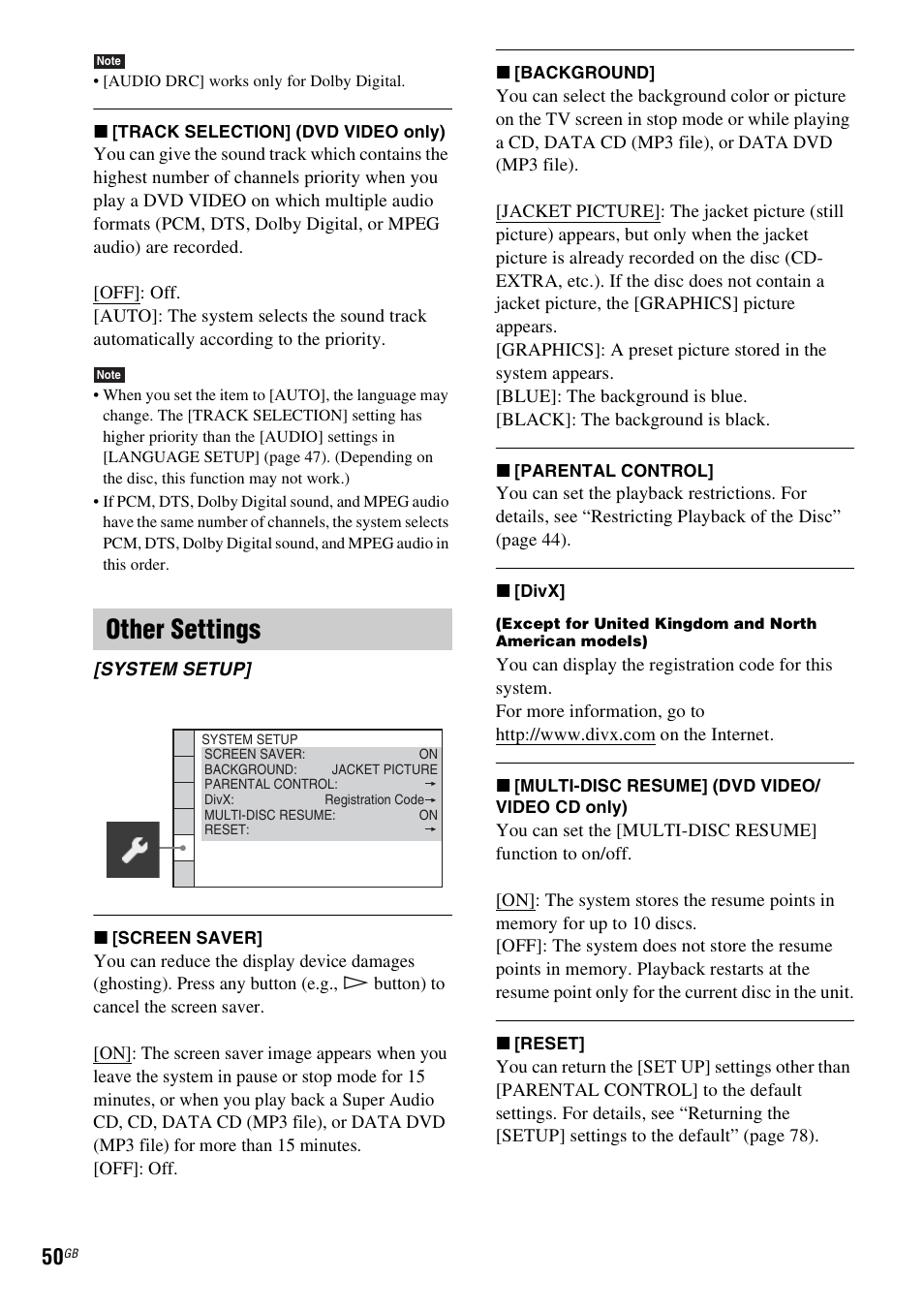Other settings | Sony 3-283-036-11(3) User Manual | Page 50 / 104