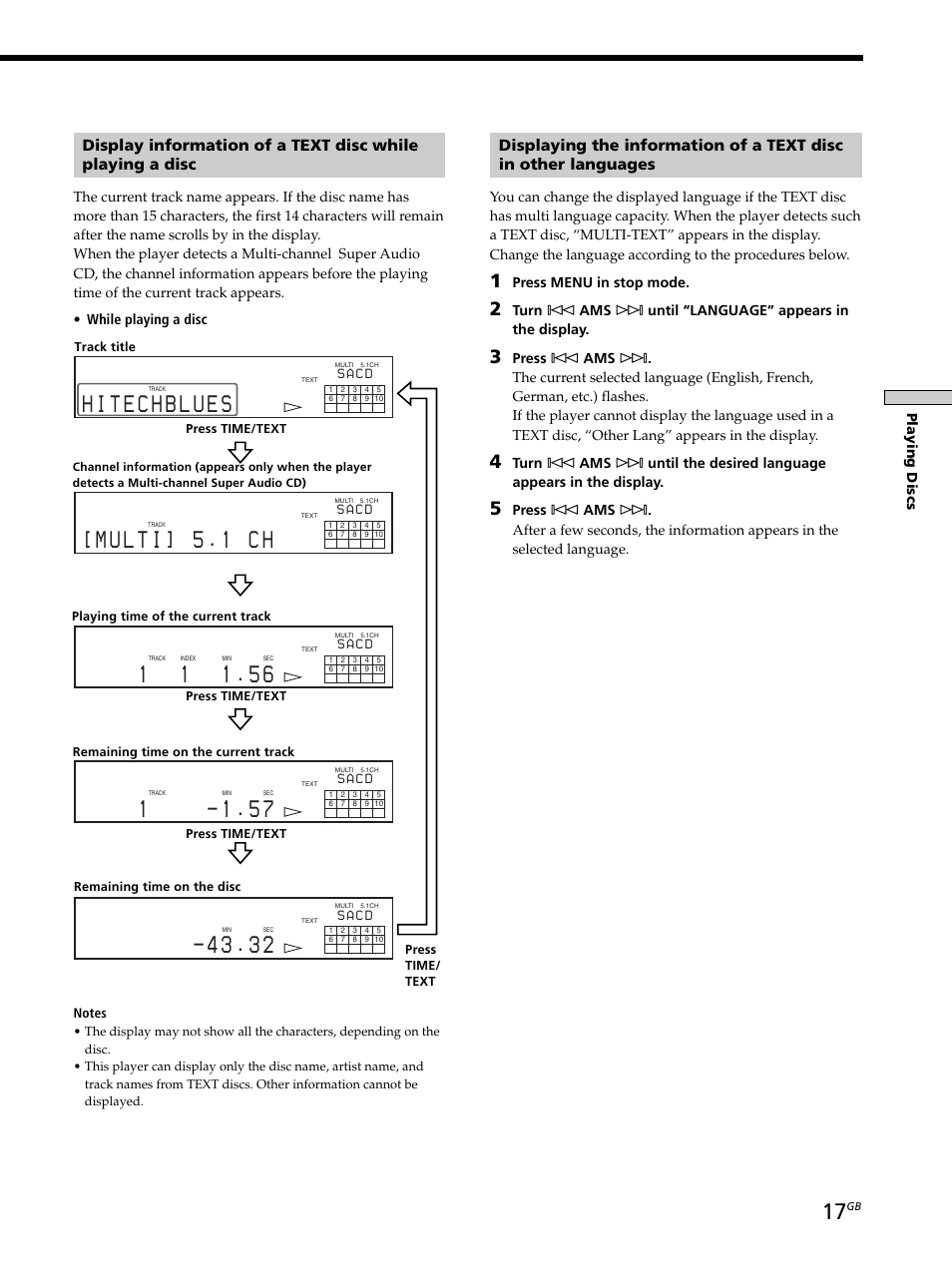 Playing discs, Press menu in stop mode | Sony SCD-XB790 User Manual | Page 17 / 28