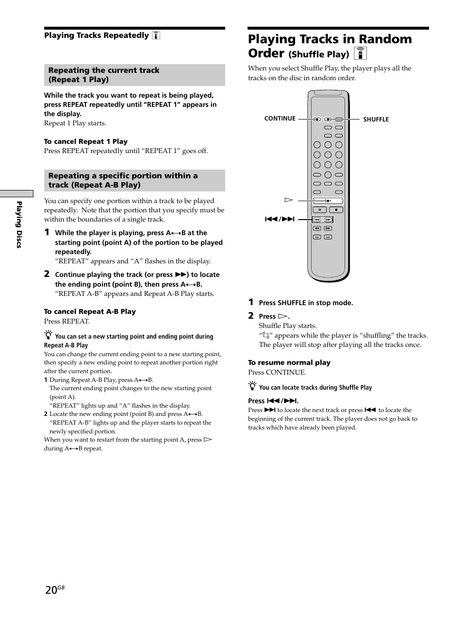 Playing tracks in random order (shuffle play), Playing tracks in random order | Sony SCD-XB790 User Manual | Page 20 / 28