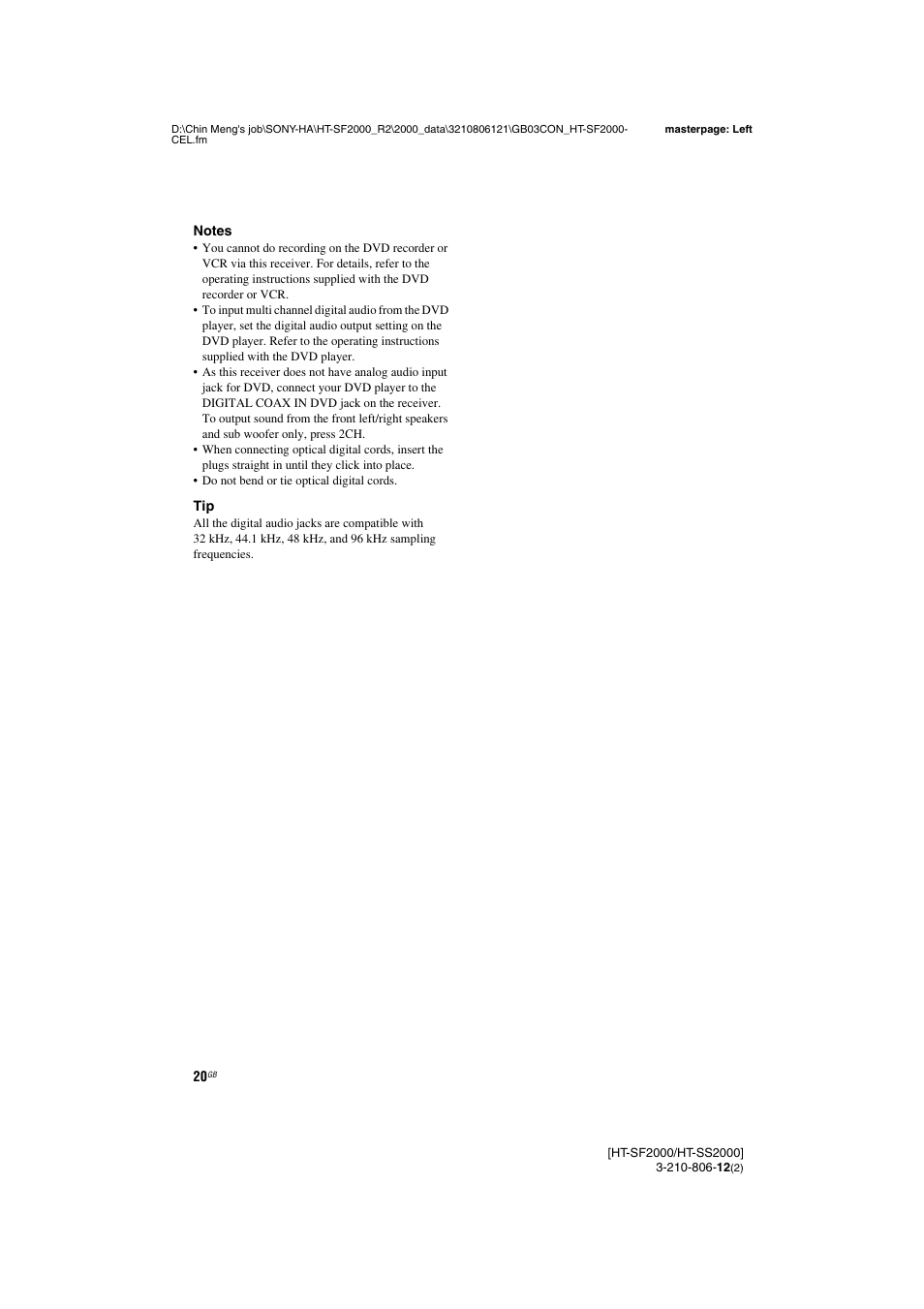 Sony HT-SF2000 User Manual | Page 20 / 68