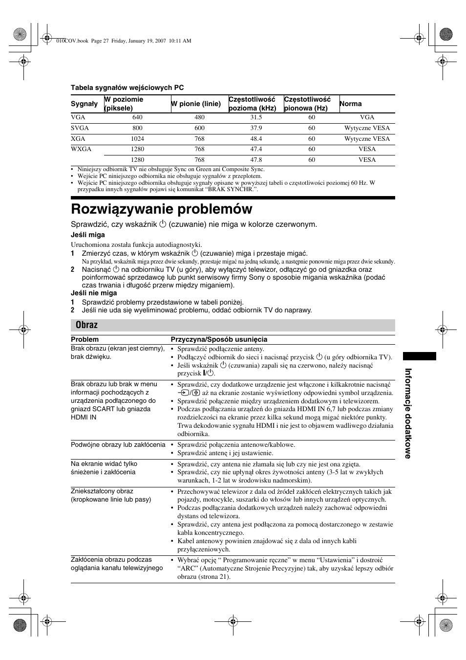 Rozwiązywanie problemów, Obraz | Sony BRAVIA KDL-26P25 User Manual | Page 81 / 83
