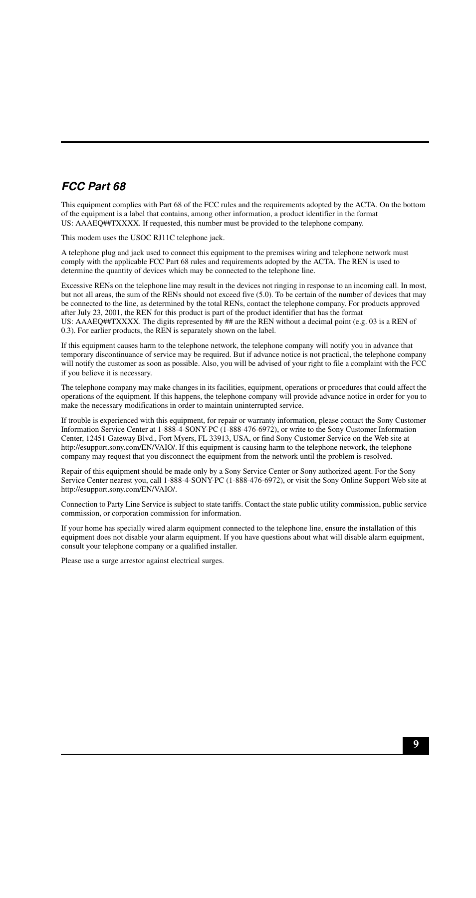 9fcc part 68 | Sony VGN-C200 User Manual | Page 9 / 20